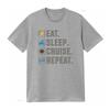Cruise Holiday T Shirt Eat Sleep Repeat Vacation Vintage Washed Top For Everyday Wear Stretched Unisex Comfortable Versatile