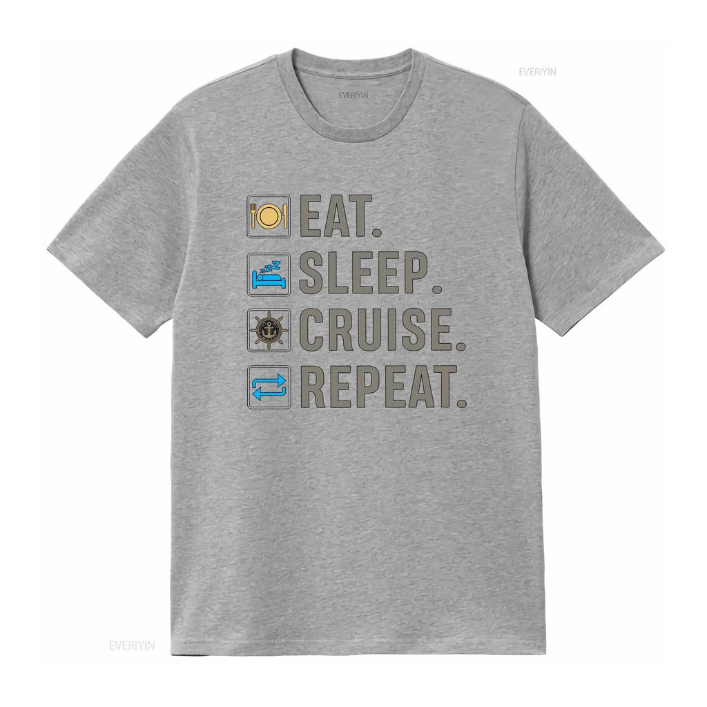 Cruise Holiday T Shirt Eat Sleep Repeat Vacation Vintage Washed Top For Everyday Wear Stretched Unisex Comfortable Versatile