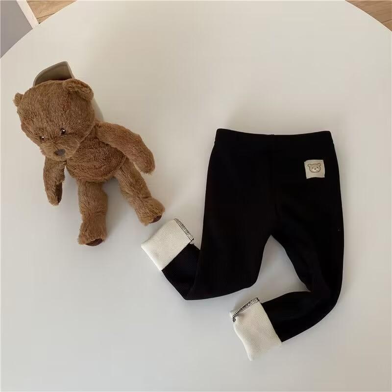 Autumn Winter Children's One-piece Velvet Bottoming Pants Boys Girls Baby Padded Warm Cartoon Elastic Foot Pants Pants