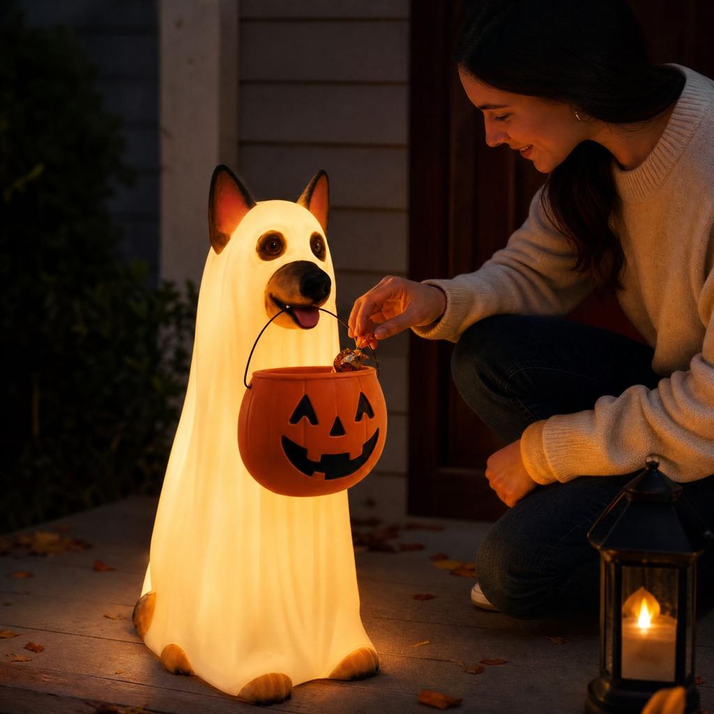 Statua di Cane Luminosa di Halloween con Luce LED per Decorazione Domestica