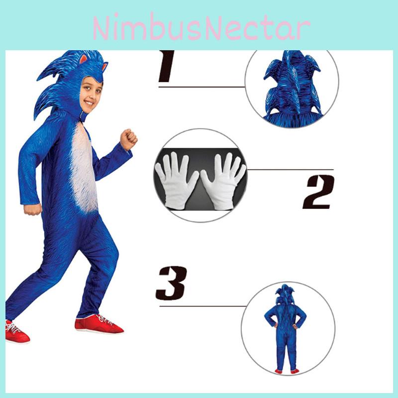 Sonic The Hedgehog Child's Deluxe Costume Jumpsuit For Halloween Cosplay