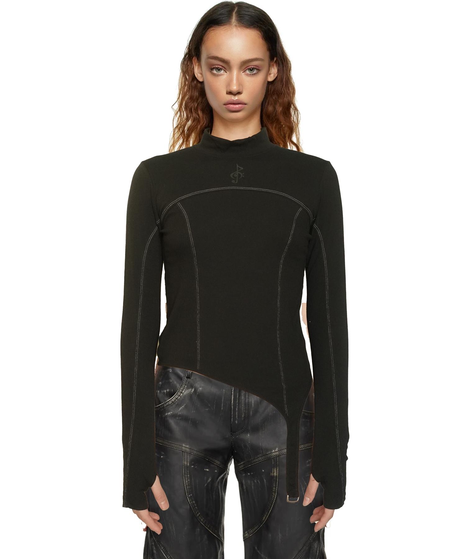 2113 Studio Ep.6 Long Sleeve Unbalanced Cut Black Top No.15 Black