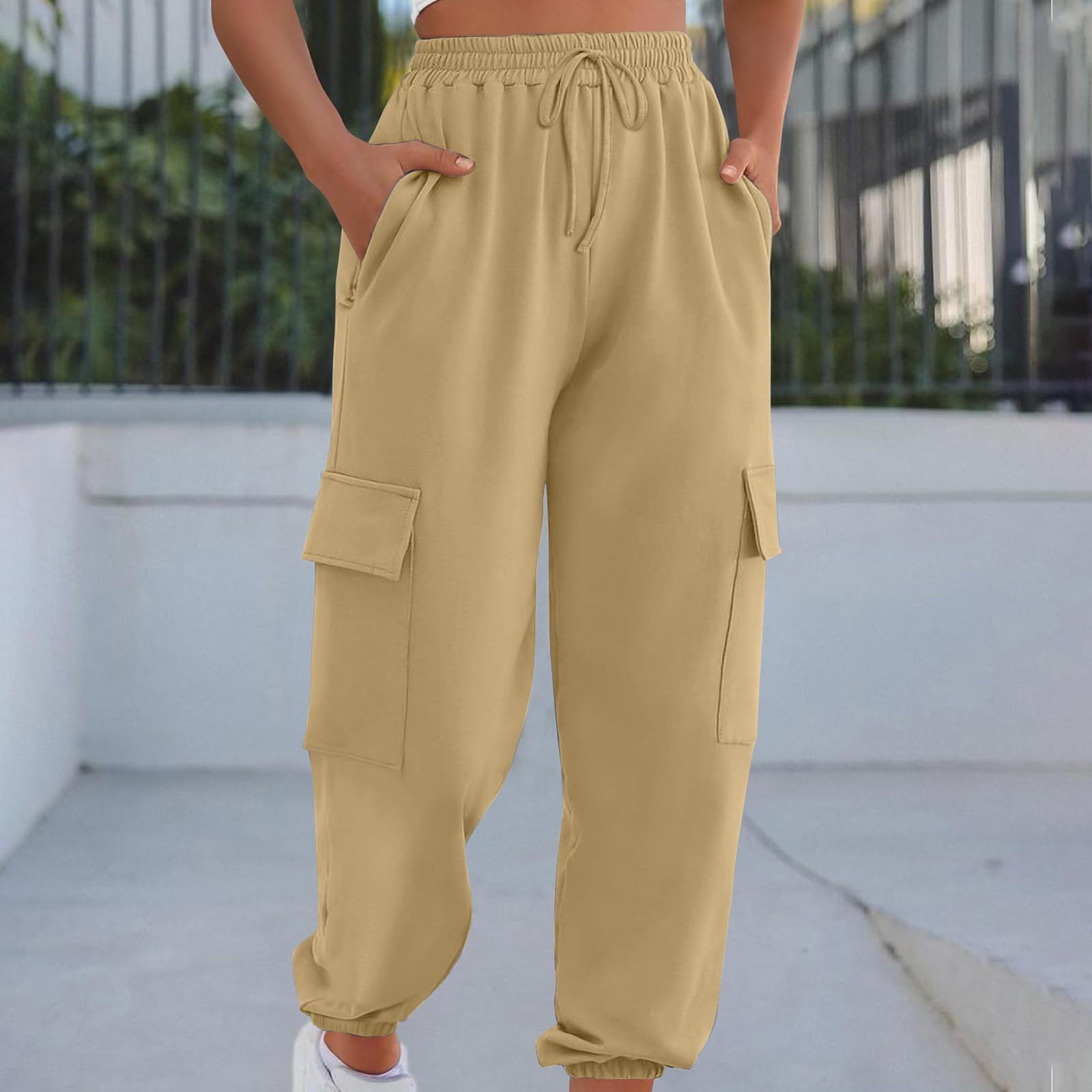 

Жіночі модні спортивні робочі штани на шнурках Вільні однотонні повсякденні штани M хакі