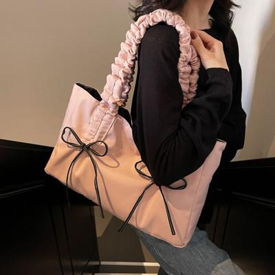Wrinkled Bow Large Capacity Women's Fabric Early Spring Fashion Korean Version Fashionable Underarm Tote Bag