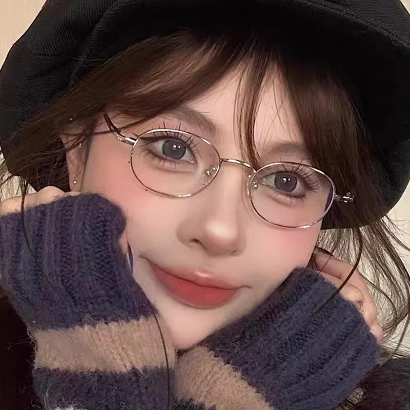Fashion Small Oval Glasses Women Girls Gold Silver Metal Elliptical Frame Eyeglasses Y2K Vintage Anti Blue Light Reading Eyewear
