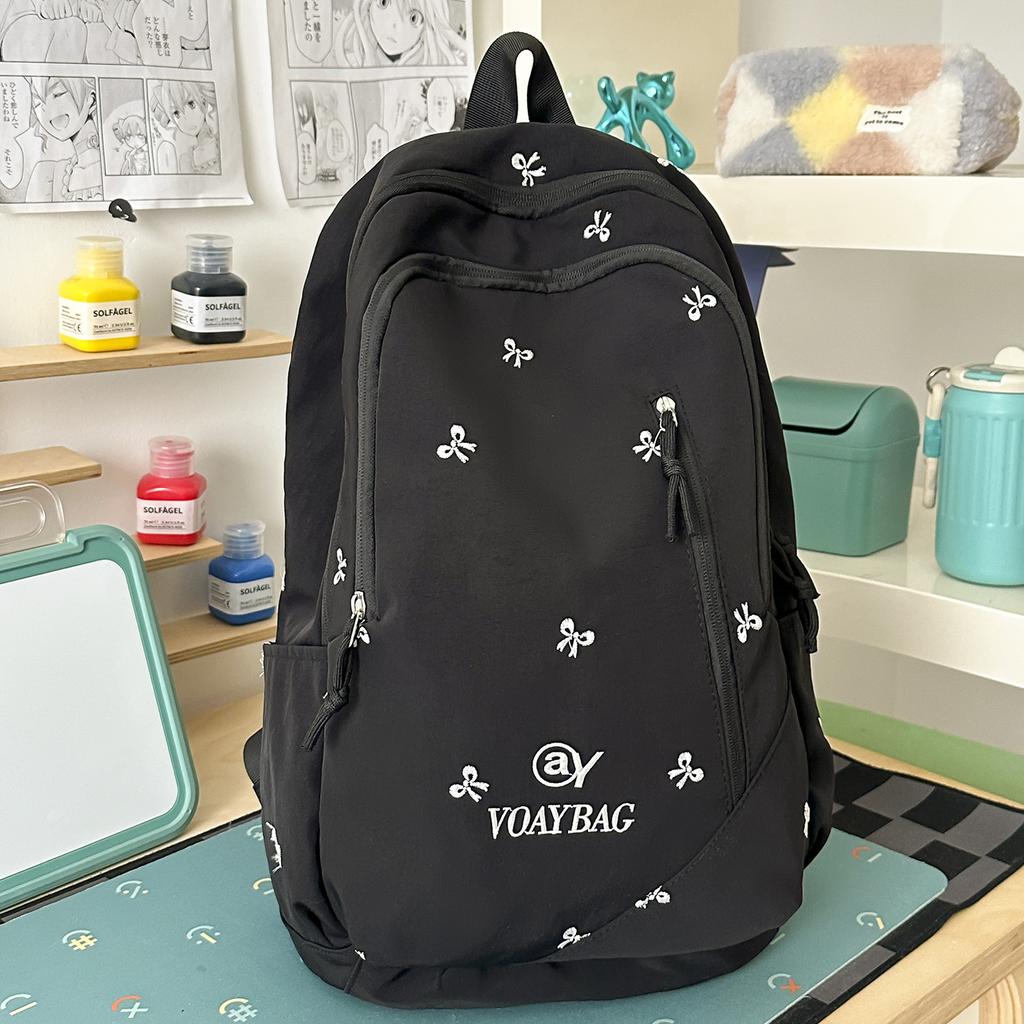 Schoolbag Korean Ins Cream Solid Color Floral Embroidery Student Backpack Fresh and Sweet Soft Girl Atmosphere Travel Backpack