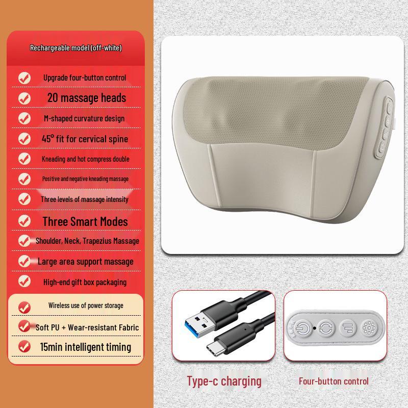 Oakes Multifunctional Electric Massage Pillow for Neck, Shoulders, Waist, and Back