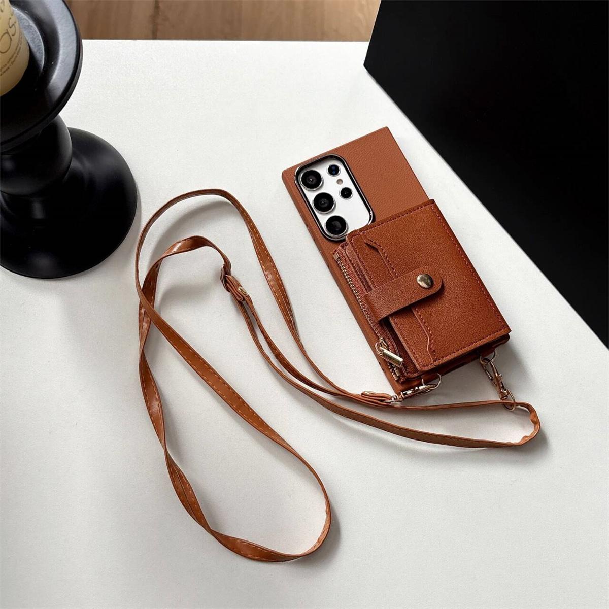 

Crossbody Leather Cover Wallet Phone Case for Samsung Galaxy A17 A07 A16 A36 A06 A56 A55 S25 Edge S24 Ultra S23 S22 Plus S21 FE Galaxy A15 4G коричневый