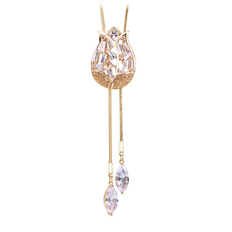 

Length Long Versatile Tulip Design Necklace With Premium Zircon Accents Stone StyleB