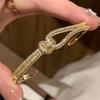 Light Luxury Cuff Bangles Double Layer Rhinestone Bracelet Vintage Cross Wide Open Bangle  Gift