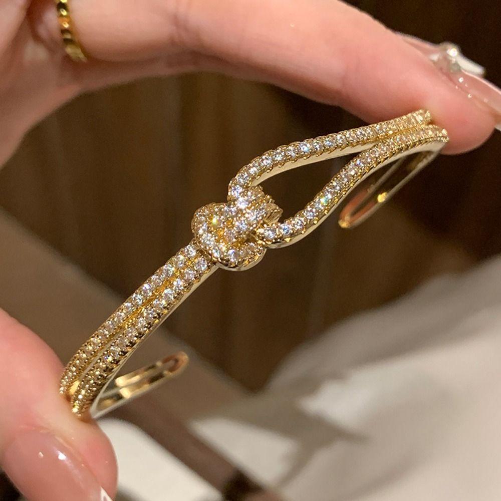 Light Luxury Cuff Bangles Double Layer Rhinestone Bracelet Vintage Cross Wide Open Bangle Gift