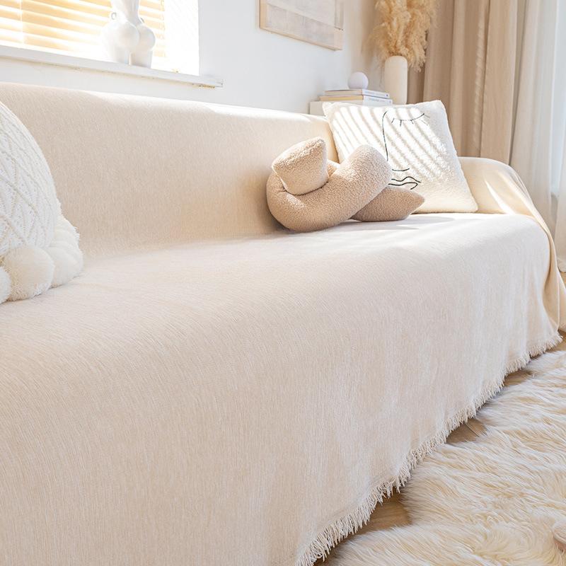 

Чехол для дивана из шенилловой ткани Four Seasons, универсальный однотонный чехол для дивана, кремовый стиль, высококачественный цельный чехол для дивана 180*130cm