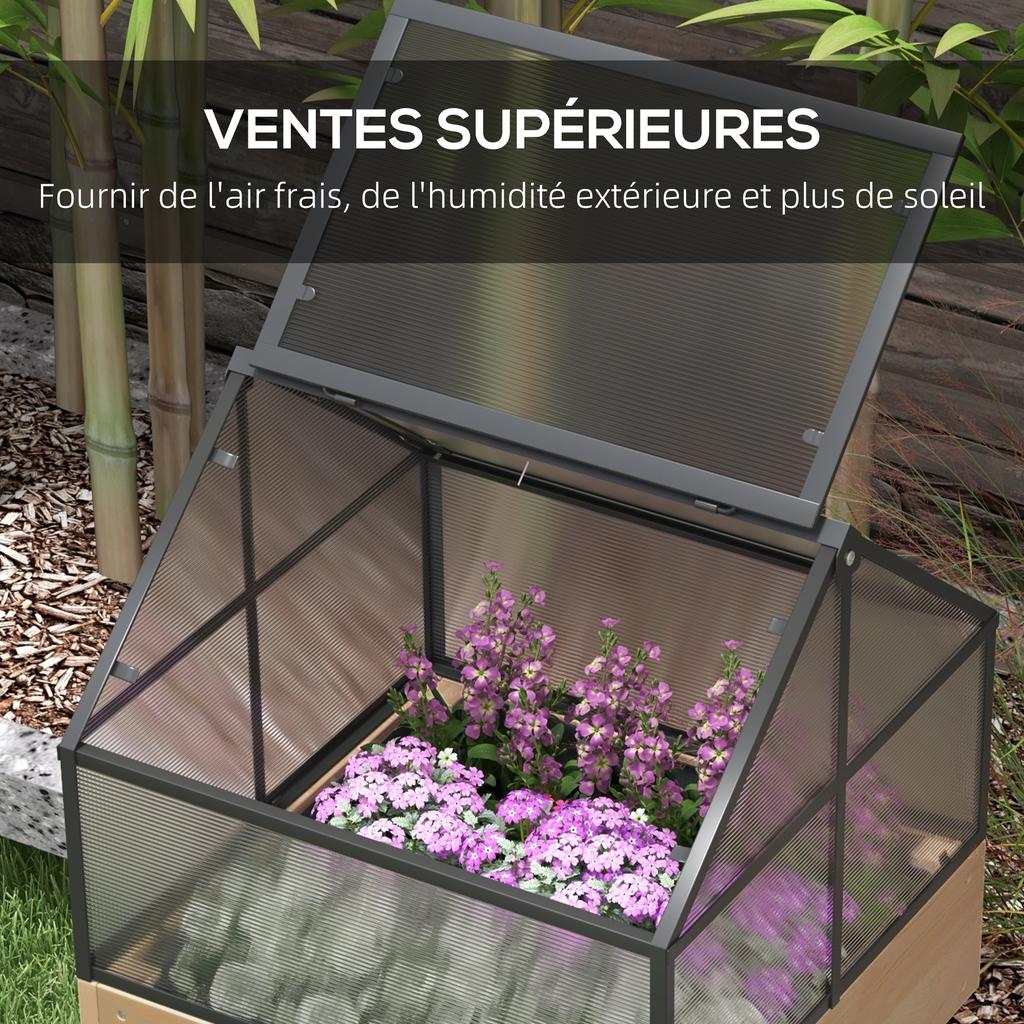 Mini Greenhouse On Legs Dim. 60L X 57W X 103H Cm Double Opening Roof Polycarbonate Panels, Steel, Treated Fir Wood