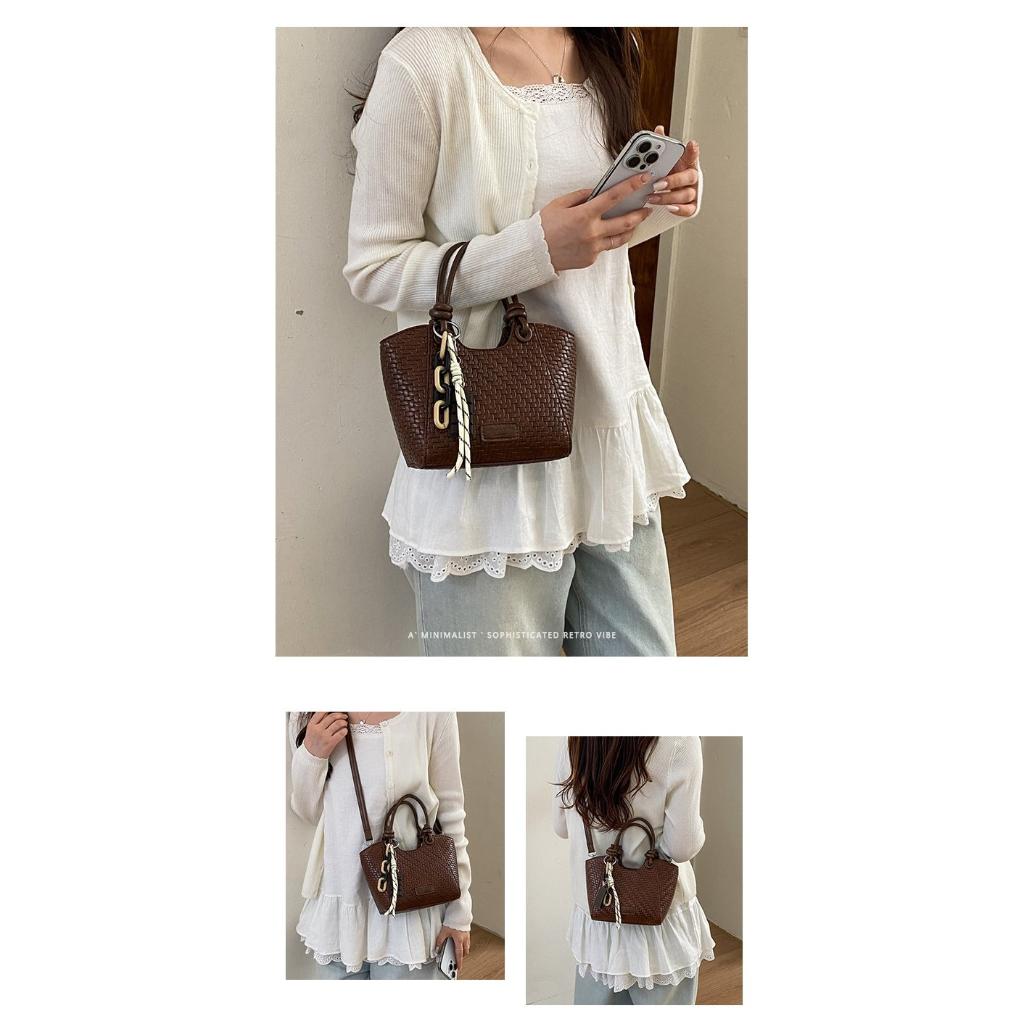 Xeie Thuk Handbag Women PU Leather Woven Texture Crossbody Daily Commute