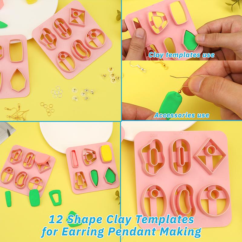 Polymer Clay Cutters for Earring Making Contains Clay Molds Earring Hooks Rings Boho Clay Cutters for Polymer Clay Jewelry