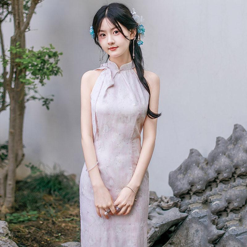 Purple neck national style new Chinese Suzhou long cheongsam improved young 1011 new women's high sense summer
