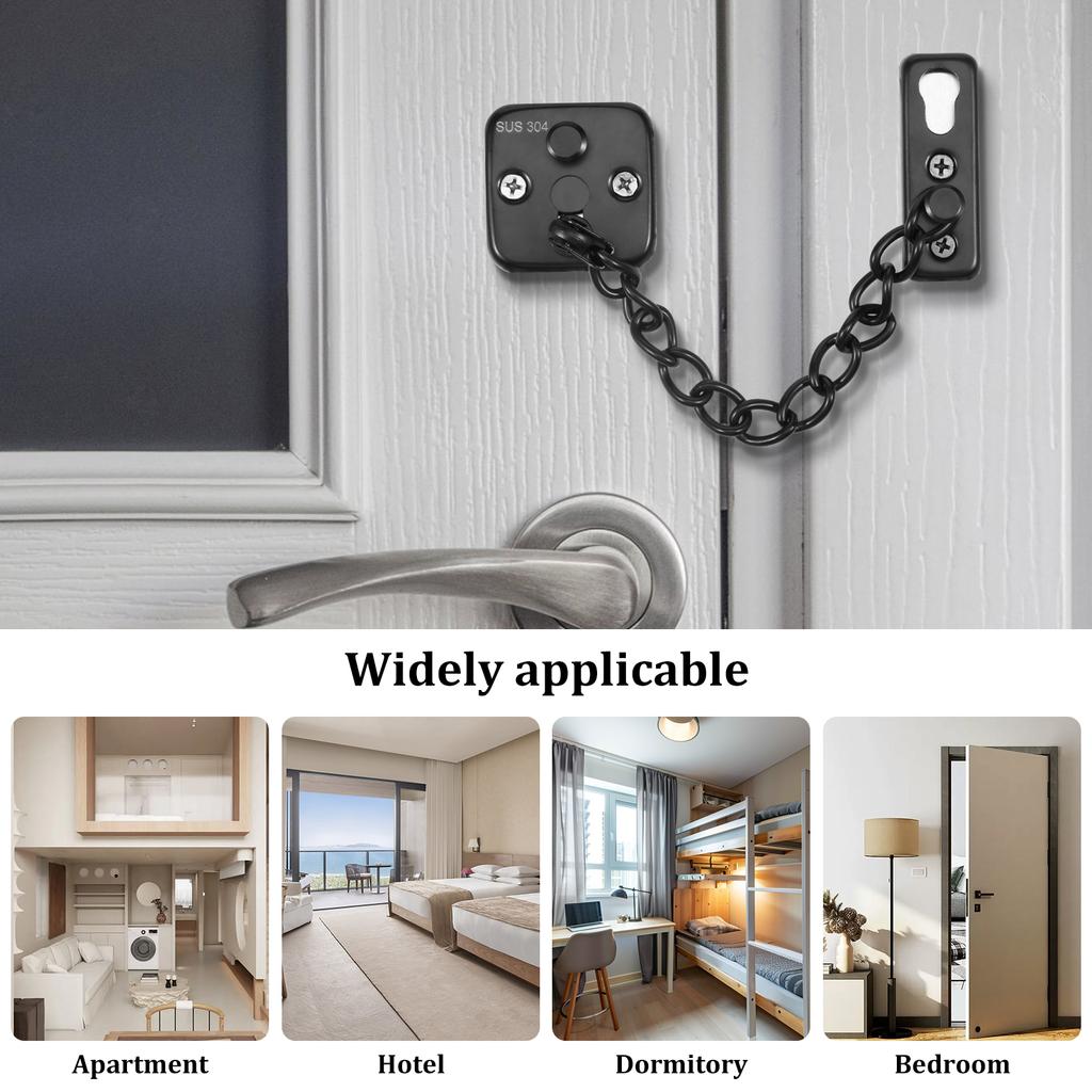 2 Pcs Door Chain Lock Stainless Steel Security Chain Guard With Adjustable Ring Anti Theft Press Lock Heavy Duty Home Door Latch