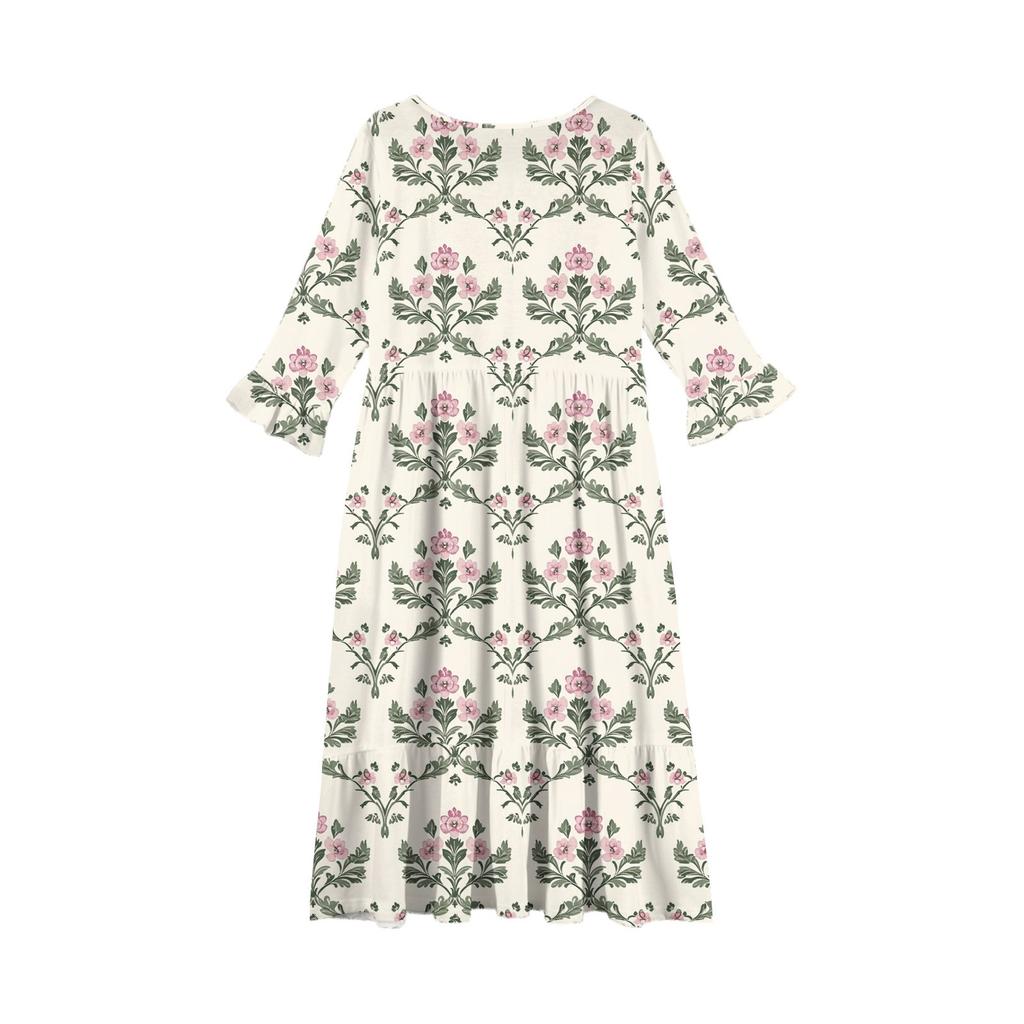 Girls' Tiered Ruffle Dress - 3/4 Sleeve Pocket Maxi With Pockets