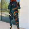 Women Plus Size Tie Dye Printed Round Neck Long Sleeve Top Fitted Pants Two Piece Set