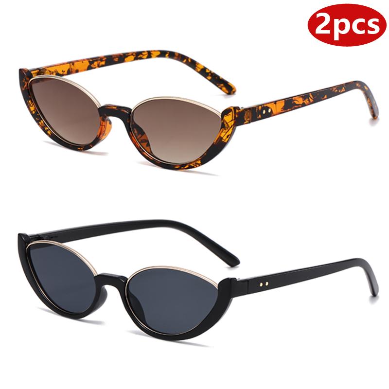 

2 шт. Маленькие овальные леопардовые солнцезащитные очки Женские очки «кошачий глаз» с полуободковой оправой Модные солнцезащитные очки для вождения и езды на велосипеде Унисекс
