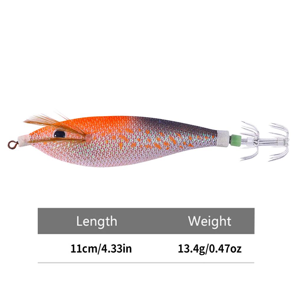 Glowing Squid Hooks 11CM/13.4G Horizontal Squid Trolling Lure Artificial Squid Jig Jigging Fishing Lure Octopus Bait for Fishing