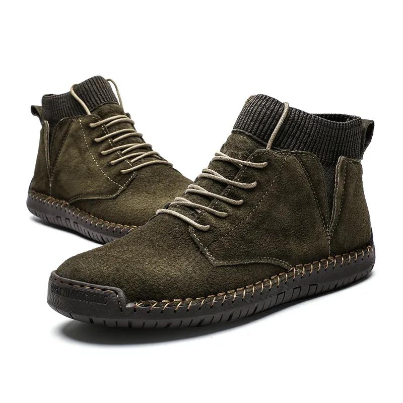 Fashion Brand Winter Warm Men Snow Boots High Quality Cow Suede Man Ankle Boots Fur Men Shoes Plush Autumn Basic Drive Boots Big Size 48