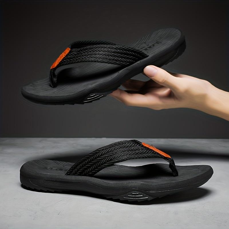 Mens And Casual Trendy Rubber Thick Soled Flip Flops With Herringbone Beach Design
