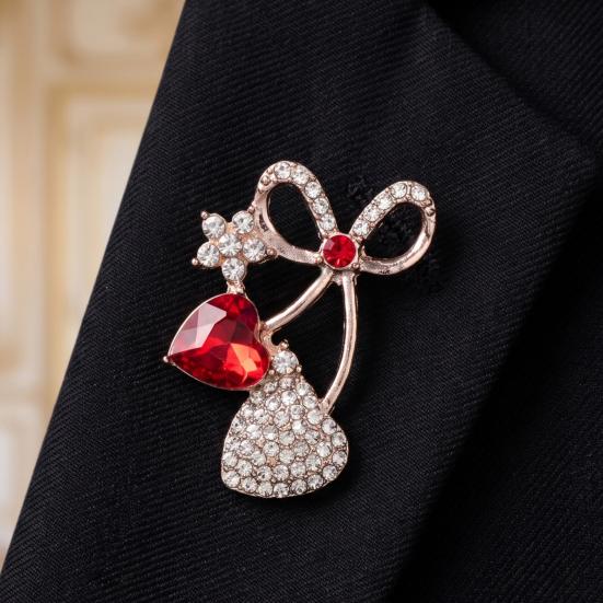 Alloy Bow Pin Bling Rhinestone Brooch Pin, Love Heart Bowknot Lapel Golden Tone Women Jewelry Accessory for Dresses Coats Sweaters Vintage
