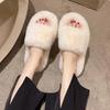 Fashion Fur Shoes Ladies' Slippers Fretwork Heels Big Size Beige Heeled Sandals Plush Soft Black Massage Flat Casual Slides Solid