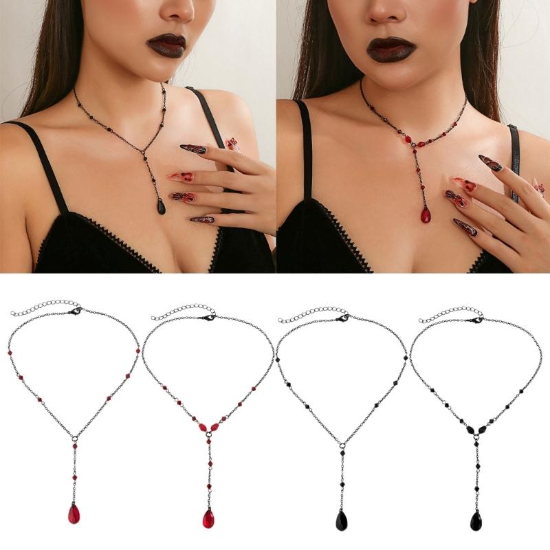 Wiktoriański Gotycki Styl Kropla Krwi Frędzle Naszyjnik z Łańcuszkiem Halloween Punk Choker Biżuteria dla Kobiet Dziewczyny Stylowy Naszyjnik