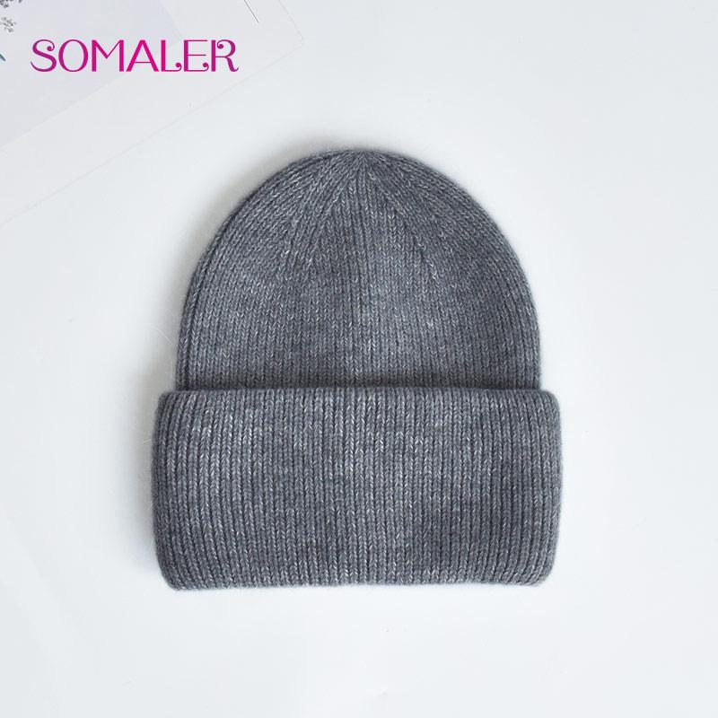 SOMALER Wide Cuff Knit Hats for Women Winter Angora Wool Blend Beanie Soft Warm High Quality Ski Caps