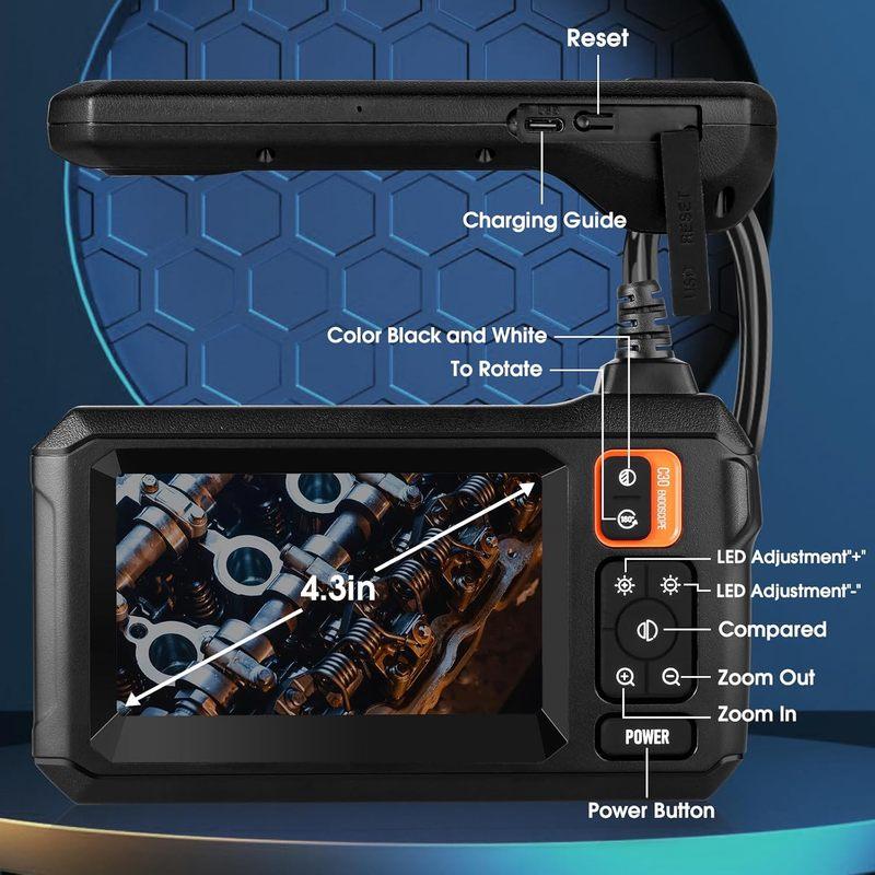 Industrielle Endoskopkamera 4,3-Zoll-IPS-Bildschirm 8mm HD1080P IP67 Wasserdicht 8 LED-Licht Inspektions-Boreskop für Rohr Autoreparatur
