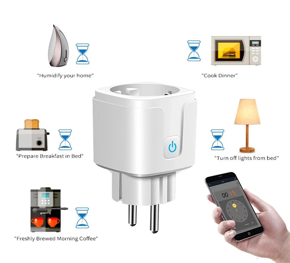 Tuya WiFi Smart Plug EU 16A/20A Socket with Power Monitoring Timer Remote APP & Voice Control Compatible with Alexa Google Home