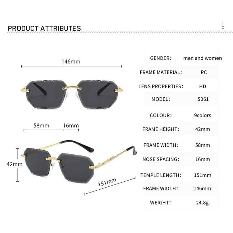 High-quality Rimless Square Metal Sunglasses Women Men Gradient Simple Brand Sun Glasses Outdoor Travel Lady Man Eyewear UV400