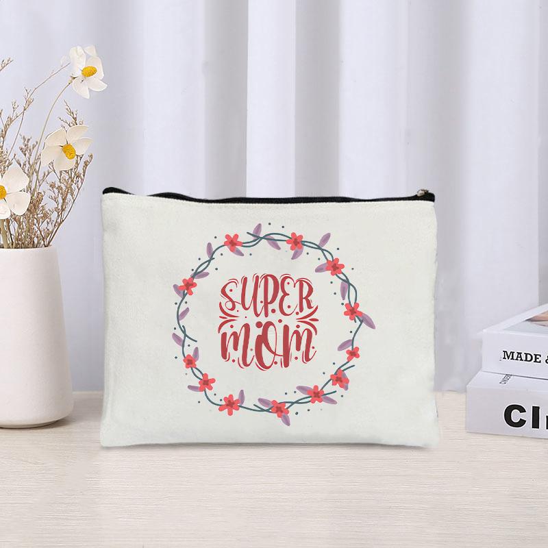 

Garland Super Mom Canvas Cosmetic Bag Organizer Zipper Sundries Storage Pouch Travel Perfume Lipstick Makeup Bags Gift for Mama