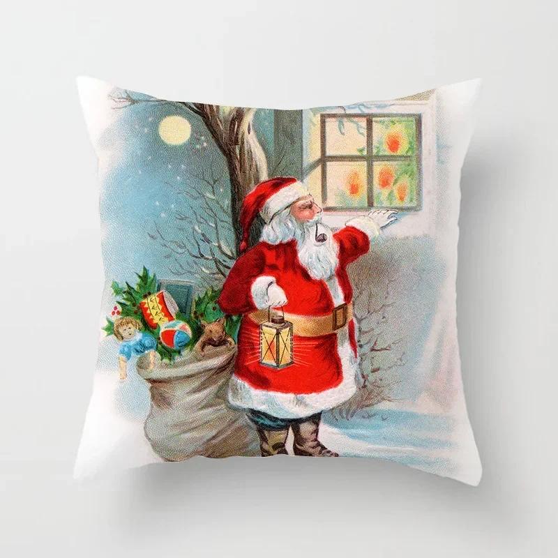 Merry Christmas Decoration Cushion Cover Angel Santa Printed Pillow Cover Holiday Farmhouse Home Decorative Pillowcase