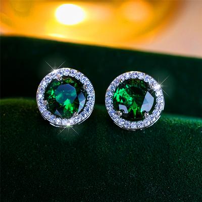 Luxus Männlich Weiblich Kristall Lila Blau Grün Runde Steckerohrringe Silberfarbe Hochzeits Schmuck Für Frauen Männer