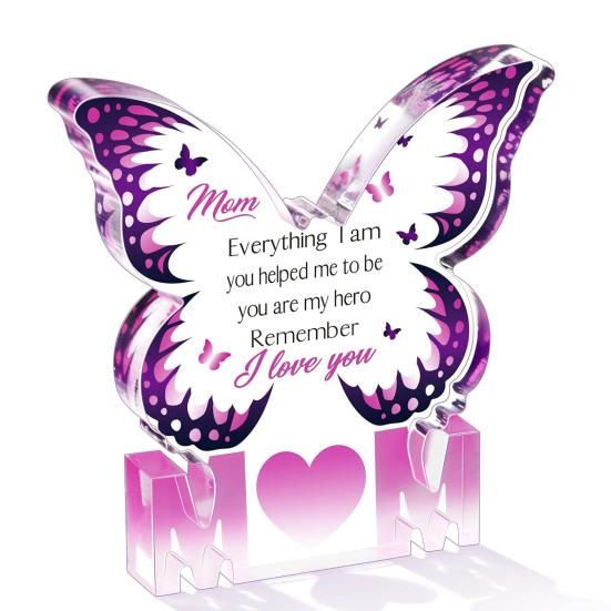 Printed Acrylic Ornament Gifts for Mom Gifts from Daughter or Son Standing Heart or Butterfly Shape Clear Acrylic Sign Mother's Day Gift for Mom