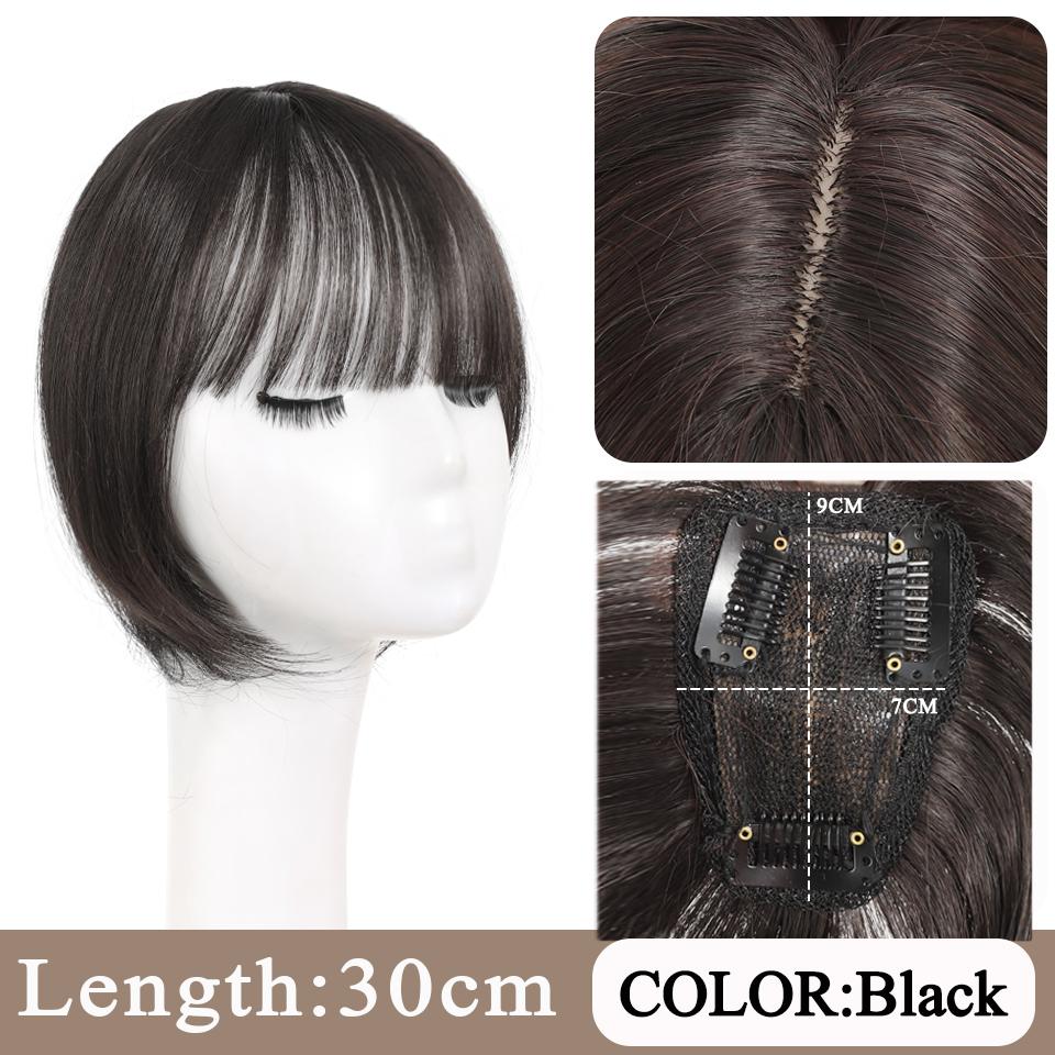 Synthetic 3-Clips Long Straight Topper Hairpiece Clip in Hair Extensions With Bang Natural Fluffy Invisible Head Top Hair Piece With Bangs