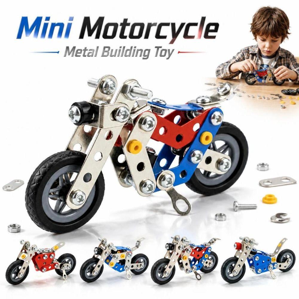 Motorcycle‑Shaped Metal Building Toy Mini‑Sized Assembly Puzzle Toy Motorcycle Model Kit Kids