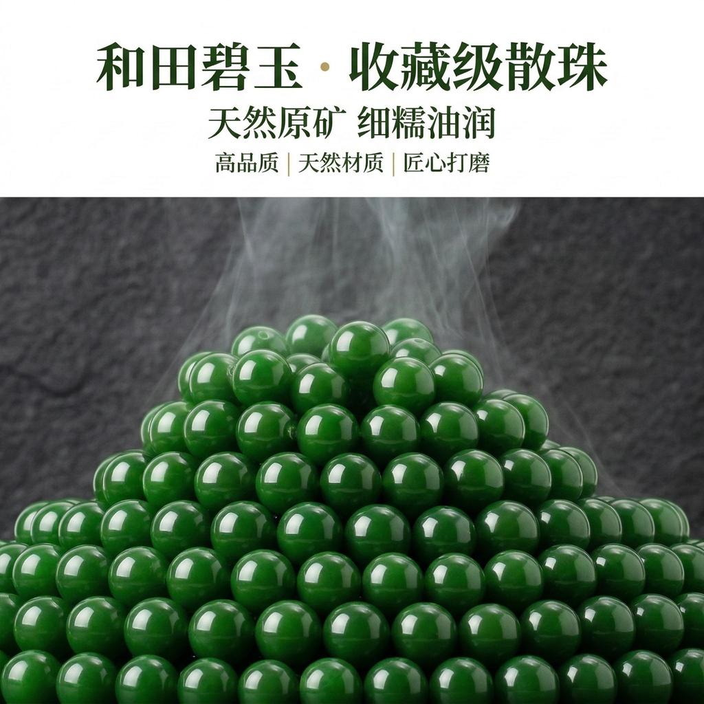 Hetian-Jade-lose Perlen für Frauen, natürliche Hetian-grüne Jade Spinatgrüne lose Perlen zum Perlen-Basteln DIY Jadeit-Armband