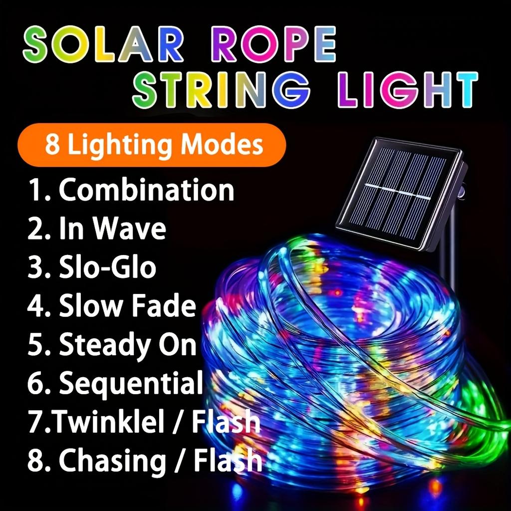 Solar LED Rope Light String Outdoor Waterproof Fairy Decoration for Garden Terrace Wedding Party Christmas Tree Lighting