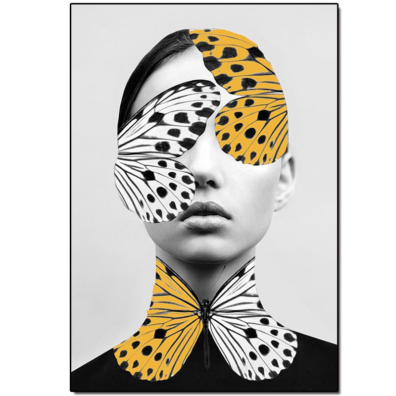 Abstract Canvas Painting Decorative Picture Nordic Butterfly Woman Posters On the Wall In the Office Wall Art Hoom Decor Cuadros