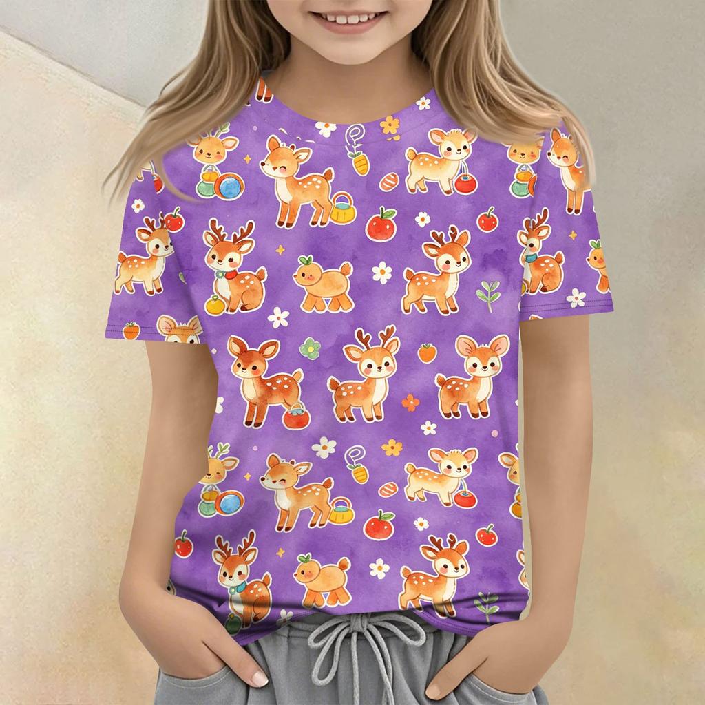 Kids Short Sleeve T Shirt Casual Loose Fit Crew Neck Top with Animal Print Soft Comfortable Fabric Suitable for Everyday Wear