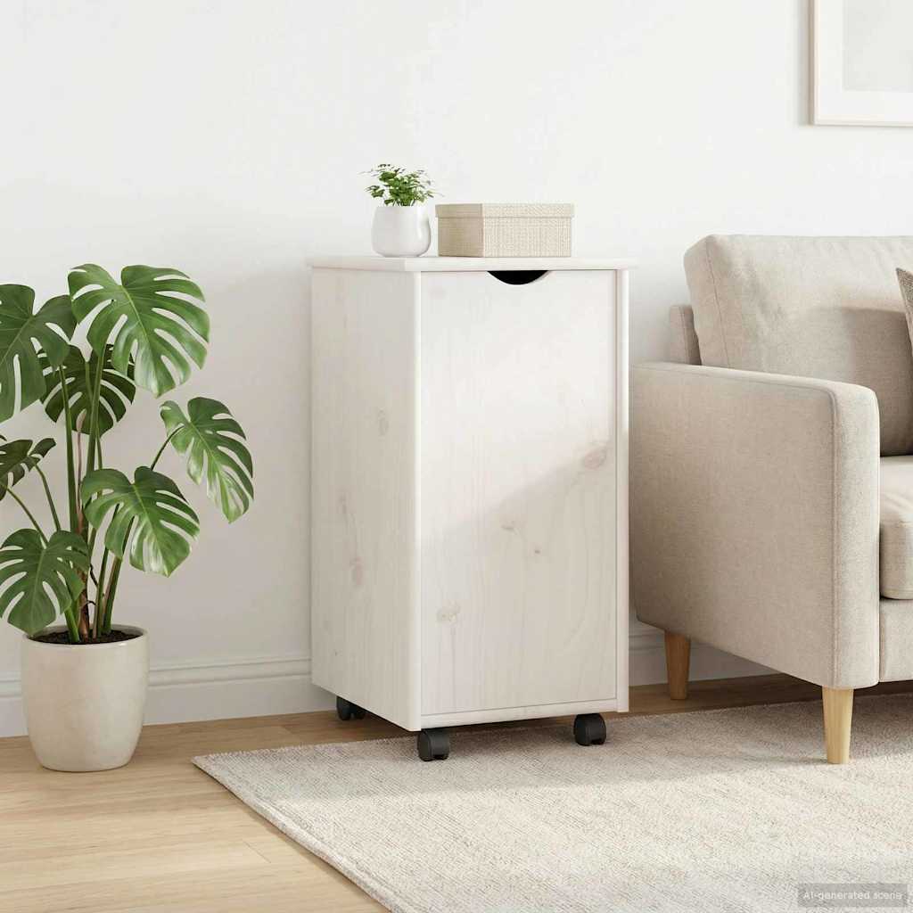 Rollcontainer mit Rädern Weiß 34 x 39 x 65,5 cm Massivholz Kiefer
