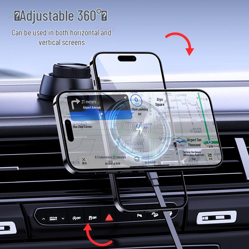 Magnetic Car Phone Holder with 15W Wireless Fast Charging & Cooling