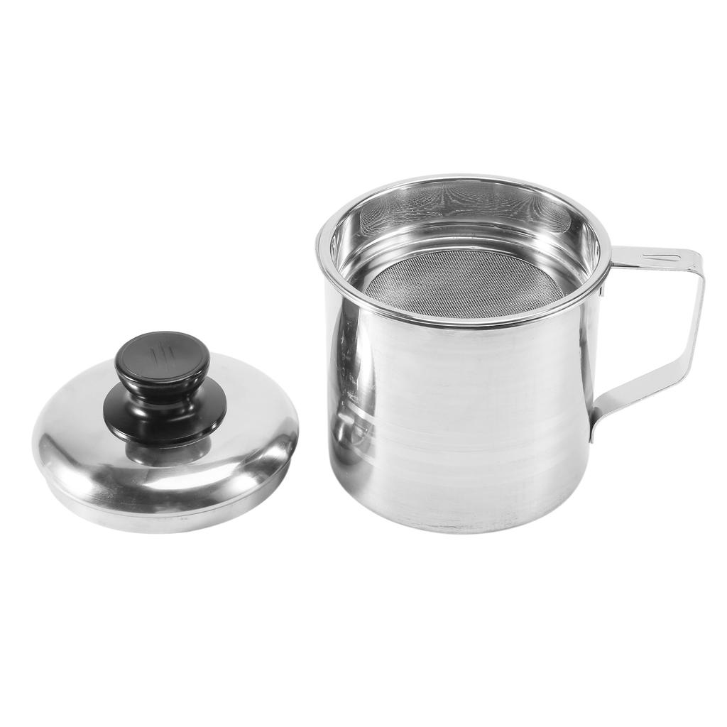 Oil Strainer Pot / Grease Can, 1.5 Quart Stainless Steel Oil Storage Can Container With Fine Mesh Strainer, Suitable For Storing