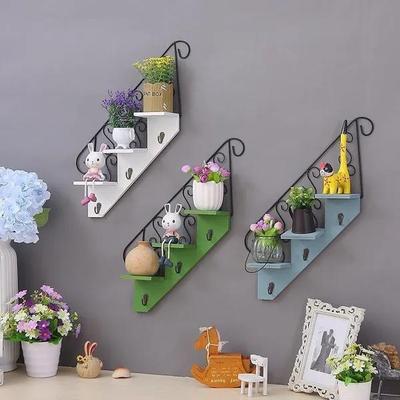 Étagère en bois pour rangement d'escalier, étagère à fleurs de Style rétro, étagère murale à échelle, crochets
