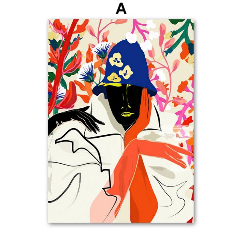 Schwarzes Mädchen Mit Roten Lippen High Heels Blumen Wandkunst Leinwandbild Abstrakte Poster Und Drucke Bilder Für Wohnzimmer Dekor