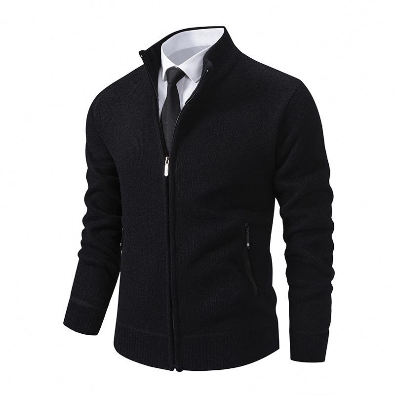 Men s Faux Mink Fleece-Lined Warm Stand Collar Knitwear Jacket for Autumn and Winter 2XL